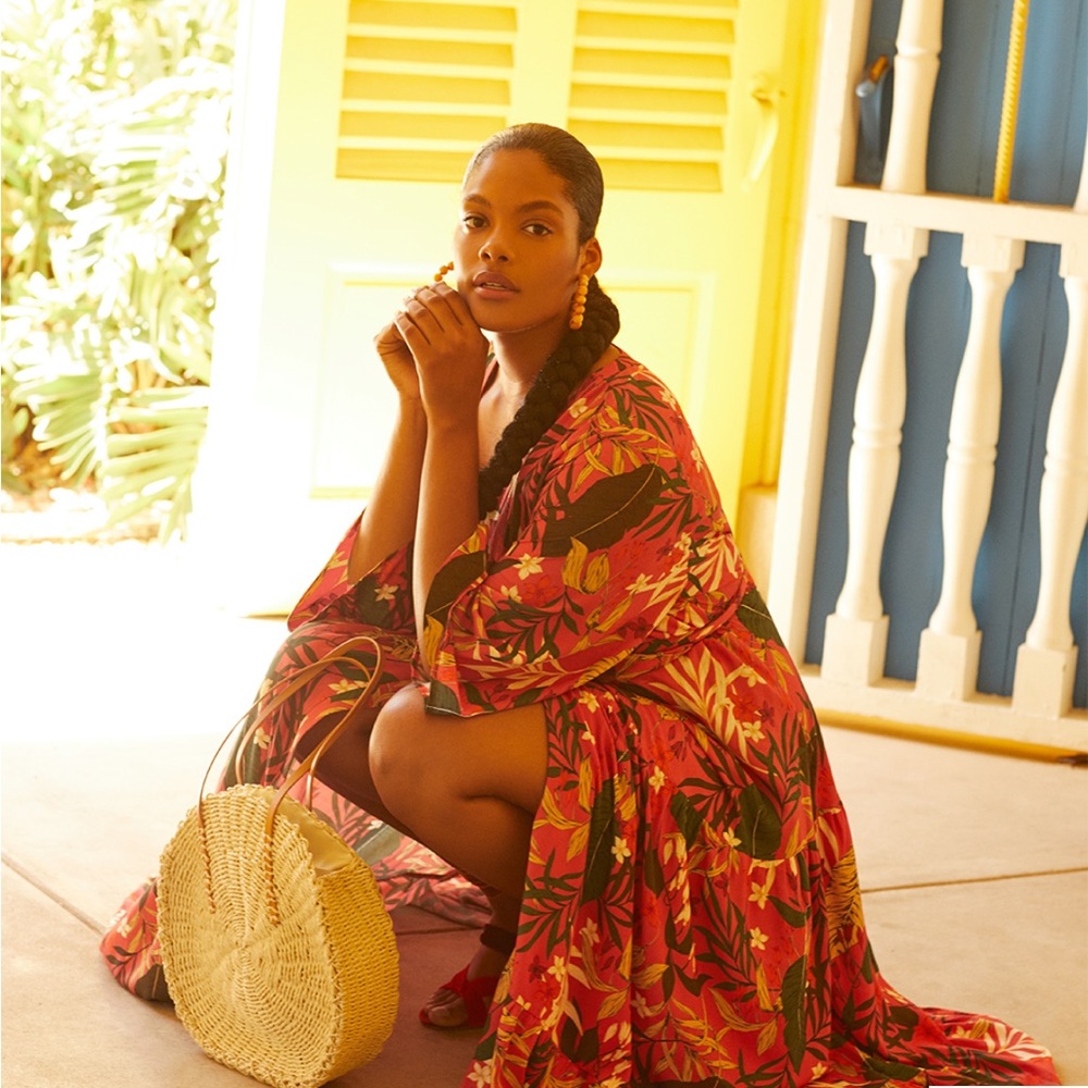 Eloquii Flare Sleeve Tropical Maxi Deess